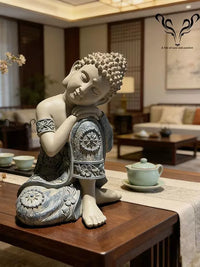 25cm Zen Meditating Sleeping Buddha Statue for Garden Patio Teahouse Study Outdoor Decor