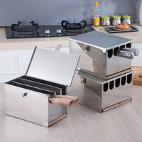 Stainless Steel Kitchen Knife Holder with Optional Lid, Multi-Compartment Knife Storage Box