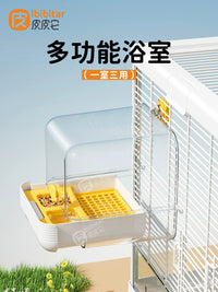 External Bird Bath and Feeder for Cages, Anti-Splash Transparent Bird House with Feeding Tray
