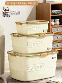 Cream Style Plastic Storage Box with Lid, Large Capacity for Snacks, Toys, Clothes, and Sundries