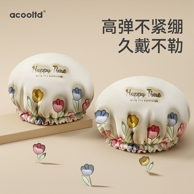 Waterproof Double-Layer Shower Cap for Women, Reusable Bathing Hair Cover for Home Kitchen Use
