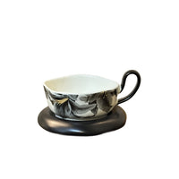 Vintage-Inspired Ceramic Coffee Mug with Saucer, Underglaze Color Milk Cup