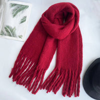 Chunky Braided Tassel Scarf for Winter, Korean Style Solid Color Warm Long Scarf