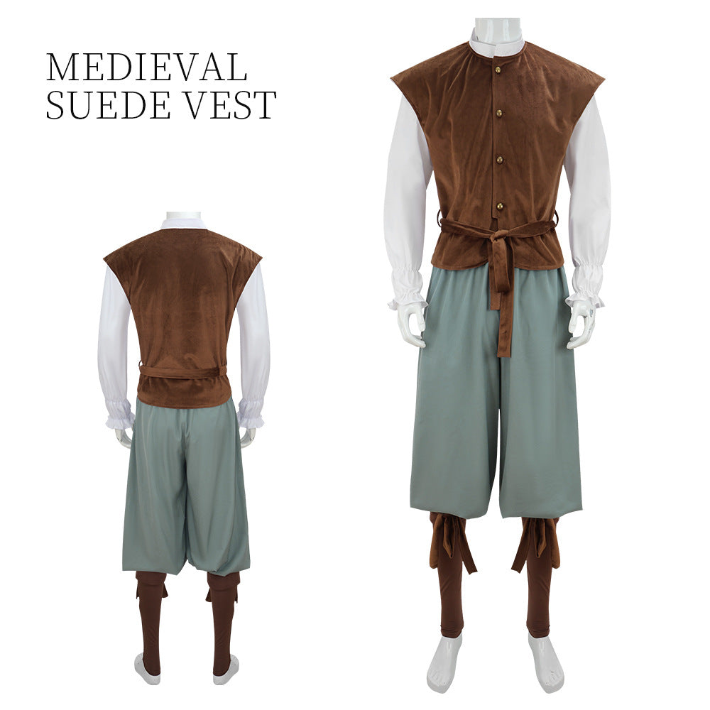 Men's Medieval Renaissance Viking Suede Vest Costume Set for Cosplay & Party