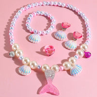 Kids' Dopamine Mermaid Tail Shell Necklace & Bracelet Jewelry Set