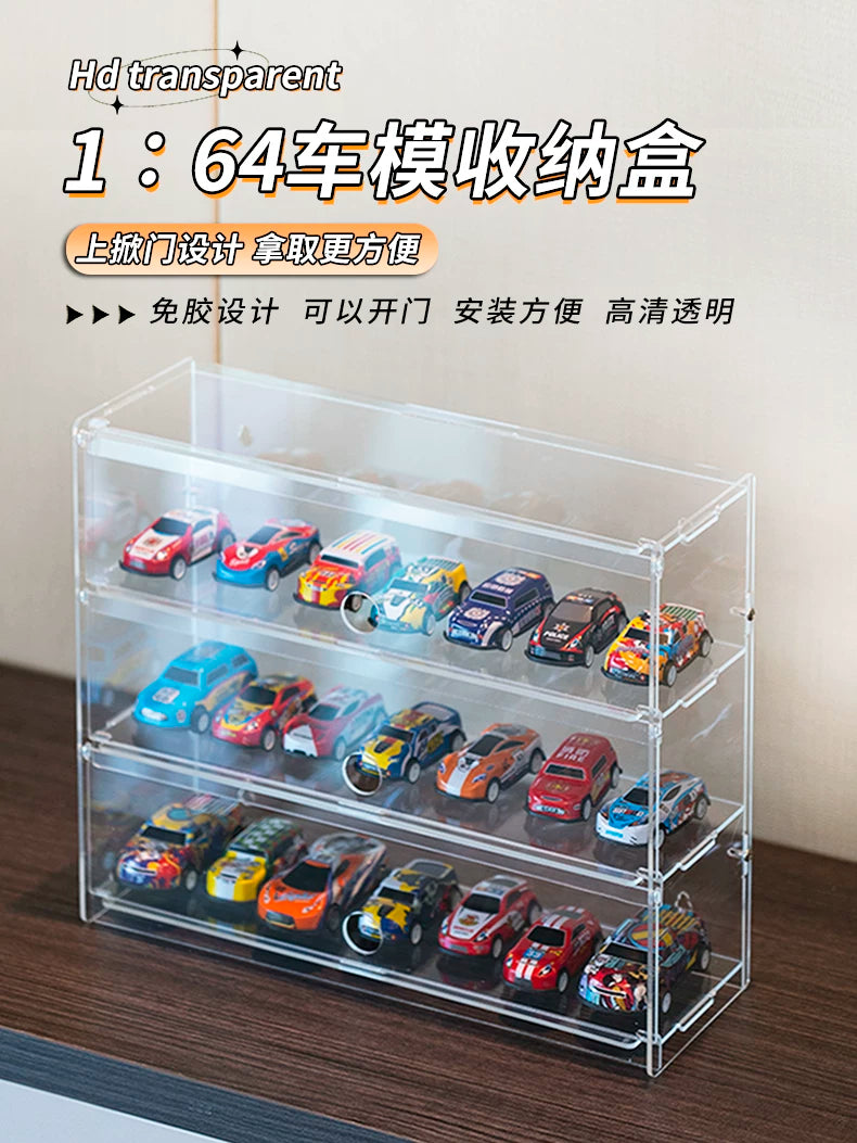 Acrylic Display Case for Diecast Model Cars, Wall Mountable Toy Car Organizer, Compatible with Tomica