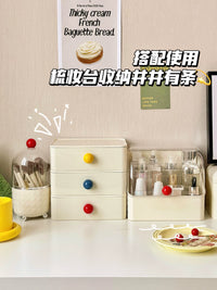 Dopamine Color Large Capacity Dustproof Cosmetic Organizer with Drawers and Brush Holder