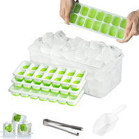 Ice Cube Tray Set with Lid, Soft Bottom, DIY Ice Making Mold, Ice Box & Tongs