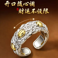 Vintage White Copper Lucky Seven-Grain Rice Ring Handmade Adjustable for Men and Women