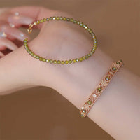 Natural Peridot Crystal Bracelet for Women, New Chinese Style Stackable Bangle, Trendy Lightweight Luxury Gift