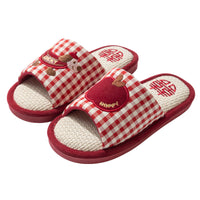 Red Wedding Slippers for Couples - Non-Slip Breathable Linen House Shoes for Bride and Groom