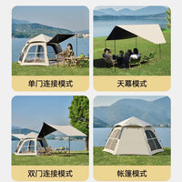 Mountain Shepherd Aluminum Pole Hexagonal Blackout Tent with Integrated Tarp, UV Protection, Windproof, Quick Setup for Camping (Moisture-proof Mat Included)