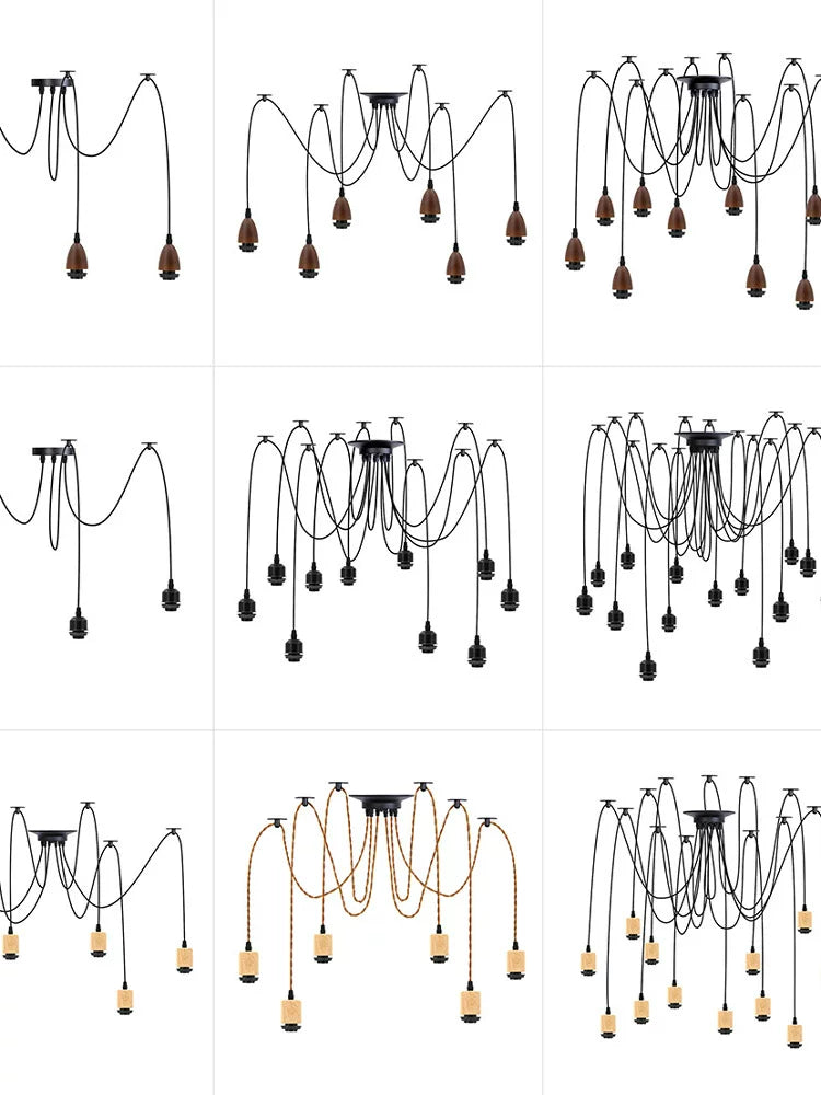 DIY Multi-Head Spider Chandelier with E27 Sockets for Living Room Dining Hall
