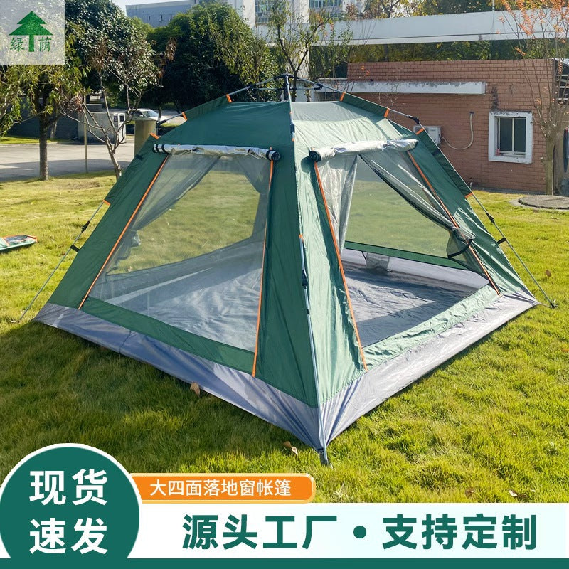 Large Four-Sided Outdoor Camping Tent with Double Doors and Windows, Waterproof and Sunscreen