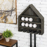 Solid Wood Wall-Mounted Baseball Bat Holder Display Rack Storage Organizer