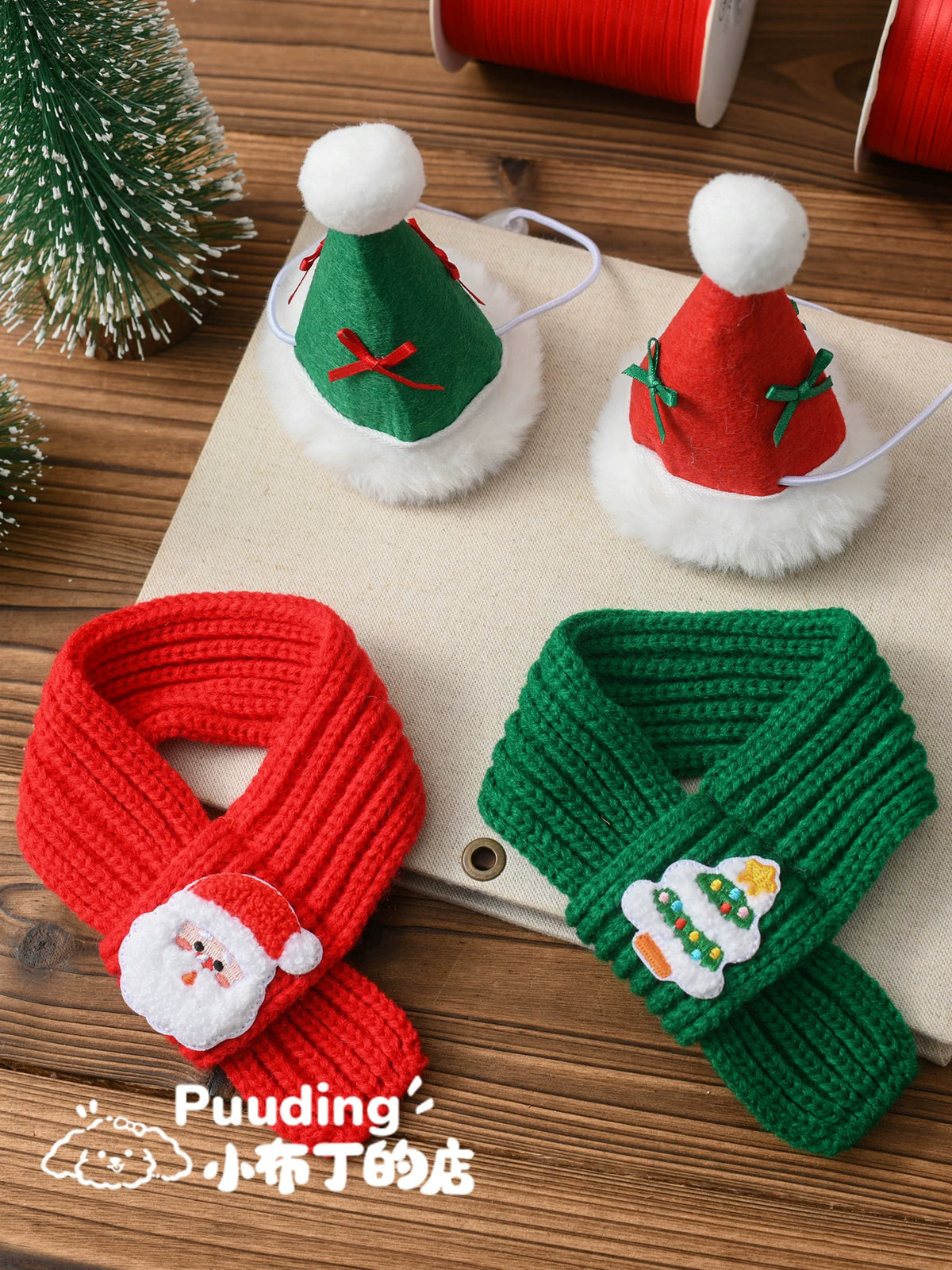 Christmas Pet Hat and Scarf Set for Small Dogs - Festive Maltese & Yorkshire Terrier Outfits