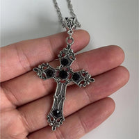Gothic Vintage Ruby Cross Pendant Necklace for Women
