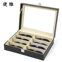 8-Slot PU Leather Eyeglasses and Sunglasses Storage Organizer Case