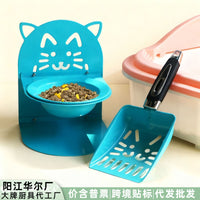 Elevated Stainless Steel Pet Bowl with Detachable Stand and Litter Scoop for Cats