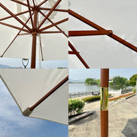 2.7m Outdoor Wooden Patio Umbrella with Pulley System for Garden Beach Pool Camping
