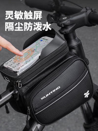 Bicycle Top Tube Bag, Waterproof Mountain Bike Front Frame Bag with Touchscreen Phone Holder, Large Capacity Cycling Pouch
