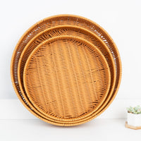 Handwoven Rattan-Style Serving Tray Basket for Snacks, Fruits, and Bread