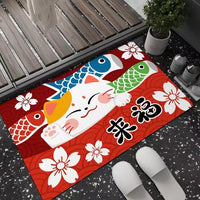 Japanese Cartoon Lucky Cat Washable Non-Slip Absorbent Floor Mat for Bathroom and Kitchen