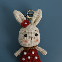 Pearl Bunny Handmade Knitted Doll Creative Wool Crochet Rabbit Pendant Exquisite Handcrafted Bag Charm