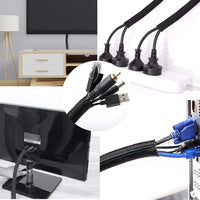 Self-Rolling Braided Cable Sleeve Organizer Kit with Adhesive Cable Clips and Reusable Fastening Ties for Home Office