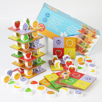 Wooden Fruit Stacking Game for Kids, Educational Building Blocks, Family Interactive Tabletop Toy