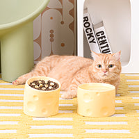 Cheese Shaped Ceramic Pet Bowl for Cats and Dogs - Elevated Design for Neck Protection