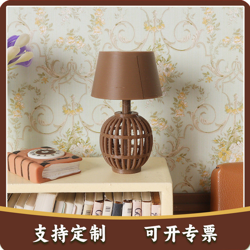 Miniature Hollow-Out Dollhouse Table Lamp Model for DIY Home Decor
