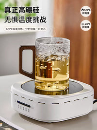 Heat-Resistant Glass Teacup Set with Wooden Handle and Tray for Home or Office