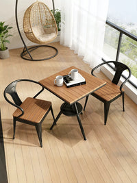 Modern Minimalist Iron Art Wood Composite Balcony Cafe Outdoor Table and Chair Set