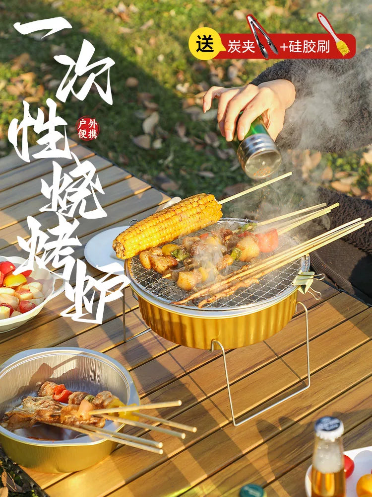 Disposable Portable BBQ Grill Set with Charcoal for Outdoor Camping Picnics