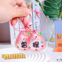 Personalized Pink Rabbit Acrylic Keychain with Steel Wire Rope and Bell Charm