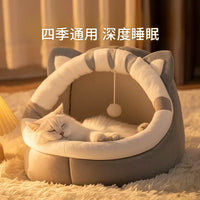Semi-Enclosed Cat Bed with Soft Cushion for All Seasons