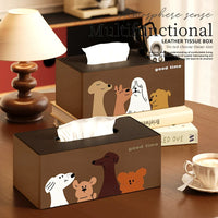 Modern Animal Tissue Box with Remote Control Storage, Multifunctional PU Leather Organizer for Living Room