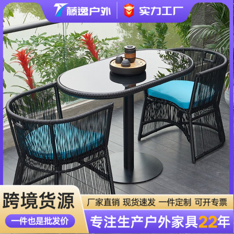 Outdoor Wicker Rattan Hanging Egg Chair and Table Set for Balcony Patio