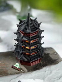 Exquisite Pagoda Micro-Landscape Ornament with LED Light for Aquariums and Bonsai