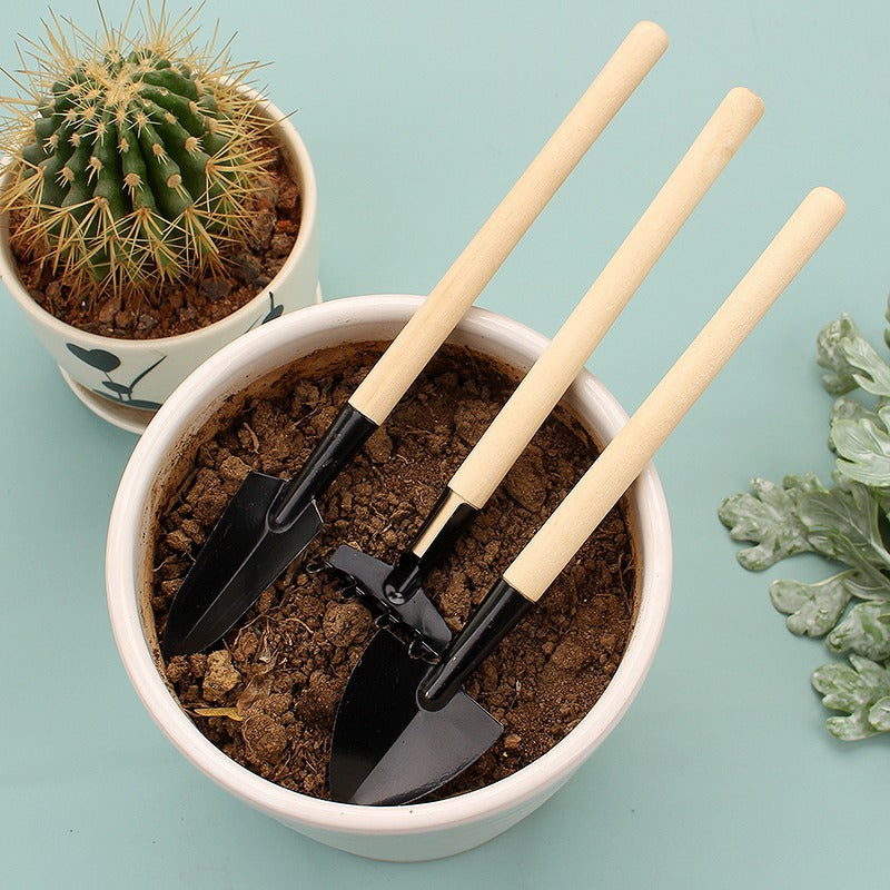 Mini Gardening Tool Set with Shovel, Spade, and Rake for Potted Plants and Succulents