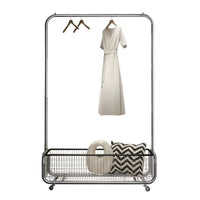Rolling Garment Rack with Storage Shelf, Heavy-Duty Metal Clothes Organizer for Bedroom and Laundry