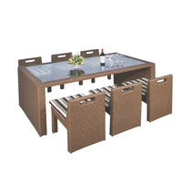 LBFHFC-016 Outdoor Patio Wicker Dining Set, Garden Rattan Table and Chairs for Balcony, Multi-Person Seating