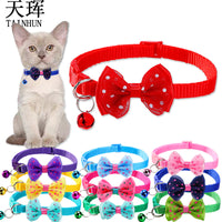 Cat and Dog Collar with Bow Tie and Bell, Adjustable Pet Neckwear with Polka Dot Design