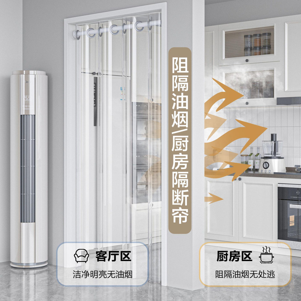 Transparent EVA Thermal Insulated Door Curtain for Air Conditioning, Kitchen Oil Fume Barrier, Punch-Free Installation