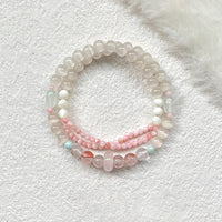 Peach Blossom Pink Crystal Double-Layer Bracelet with Shell Beads