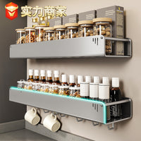 Wall-Mounted Kitchen Organizer Rack with Knife Holder and Spice Storage, Punch-Free