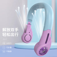 Foldable Portable USB Rechargeable Neck Fan with LED Light, 3-Speed Adjustable