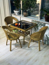 Outdoor Swivel Rattan Chair and Table Set for Patio and Garden