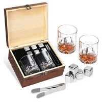 Whiskey Glass Gift Set with Chilling Stones in Wooden Box